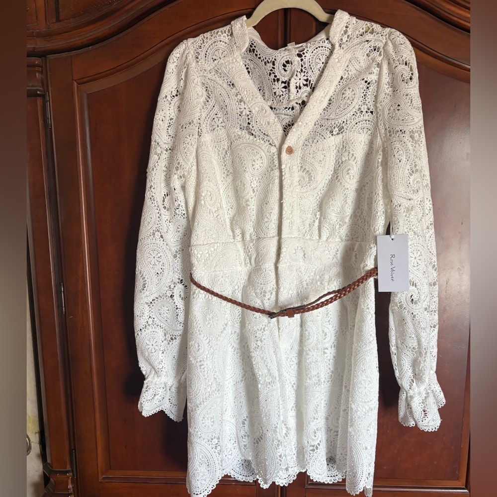 White Lace Romper with Belt